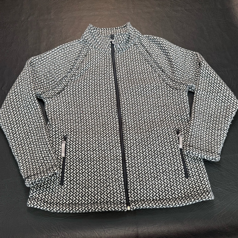 T by Talbots Zip Front Jacket Black & White Textured Print Size M